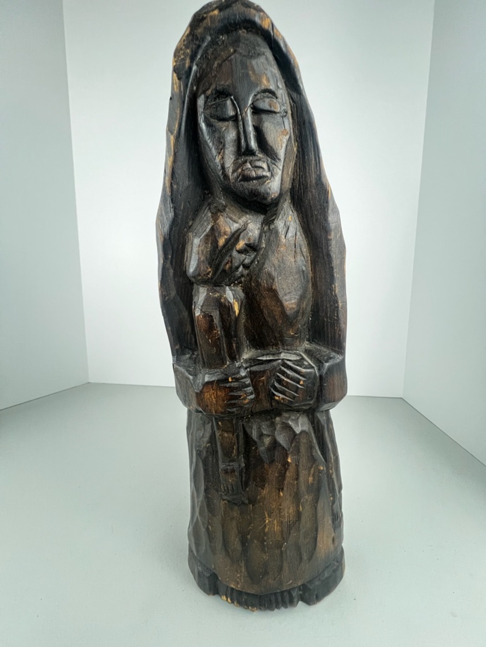 Vintage Folk Woman and Child Carving